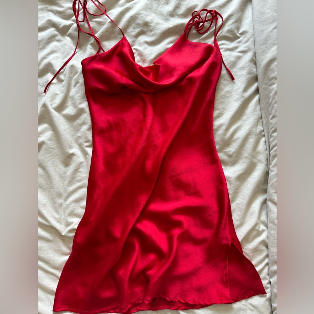 brandy melville red silk dress from italy. size small slit on leg.